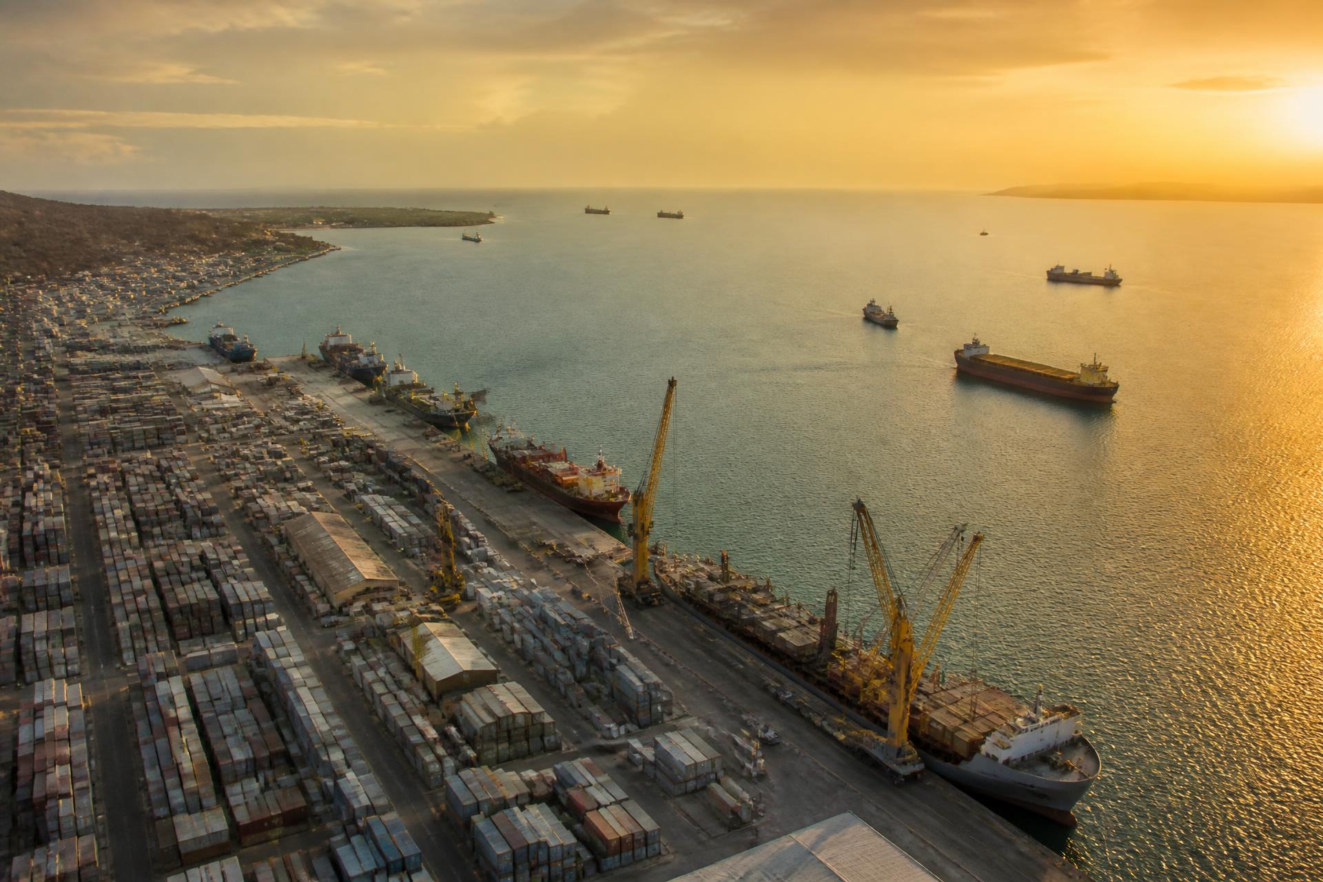 Aerial view of Berbera Port at golden hour